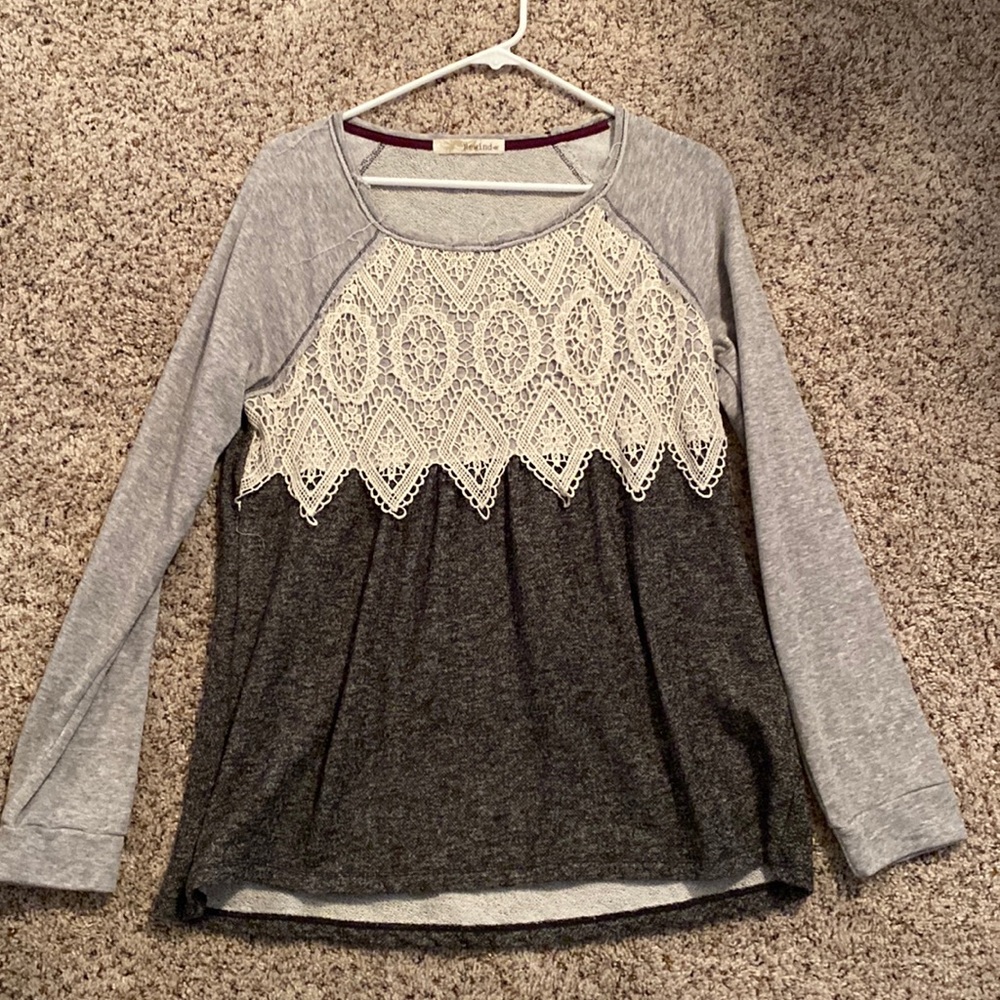 Rewind grey and lace sweater. Large